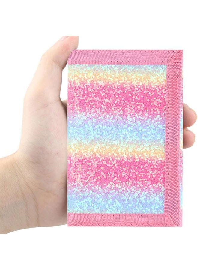 Polmmys RFID Trifold Canvas Outdoor Sports Wallet for Men, Cute Coin Purse with Zipper and Front Pocket for Kids, Camouflage Color, Bling07 Rose, Small, Glitter Style - Image 4