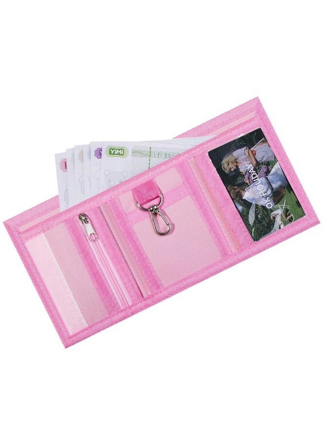 Polmmys RFID Trifold Canvas Outdoor Sports Wallet for Men, Cute Coin Purse with Zipper and Front Pocket for Kids, Camouflage Color, Bling07 Rose, Small, Glitter Style - Image 5