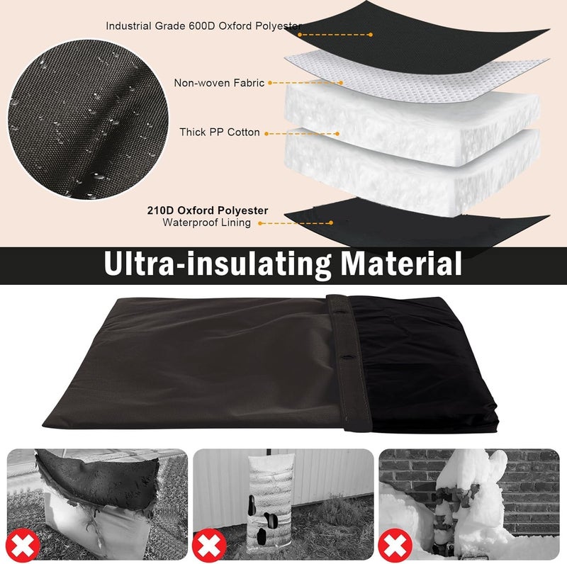 Aprllolg Backflow Preventer Insulation Cover, Pipe Insulation Covers Winter Freeze Protection,Irrigation Sprinkler Valve / Water Well Pump Insulated Pouch for Outside (Black, 14" W x 26" H) - Image 3