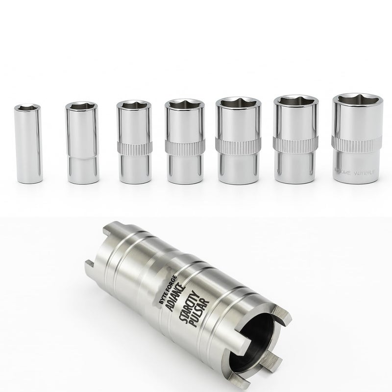 BYTE FORGE Clutch Nut & Socket Combo Set – Heavy Duty Chrome Vanadium Steel | 8-Piece Mechanics Tool Kit for Bike, & Motorcycle Repair Includes Star City/PULSER,Compatible Clutch Nut Socket - Image 1