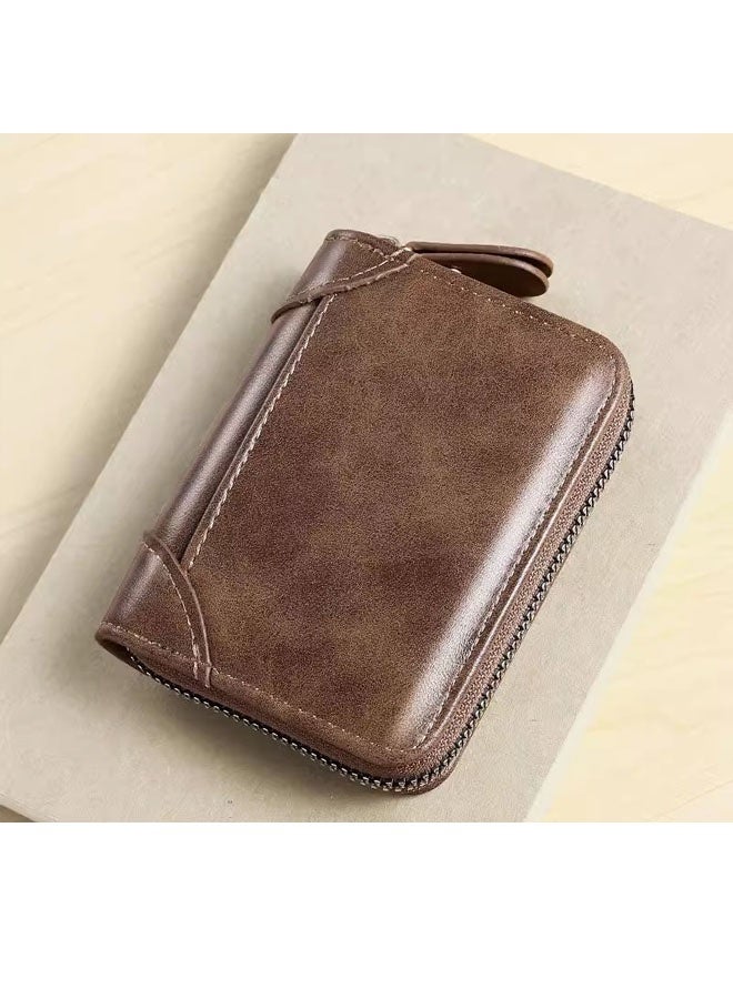 محفظة للرجال والنساء ذات سعة كبيرة وجيب قابل للطي بتصميم سحاب للبطاقات والشهادات وتخزين عملي للقهوة - Image 3