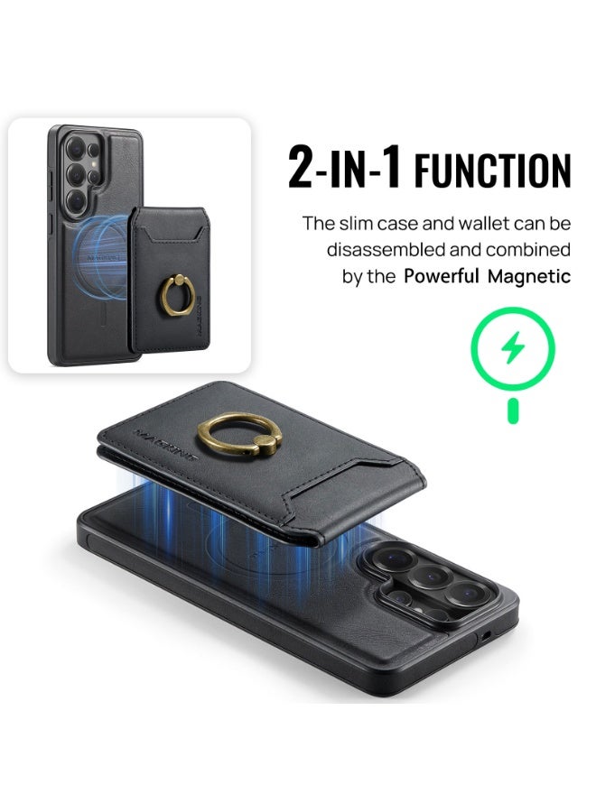 Ximand for Samsung Galaxy S26 Ultra 2 in 1 Detachable Card Bag Wallet Case Durable Leather Wallets Magnetic Card Holder 4 Card Slots Ring Stand RFID Blocking Black - Image 5