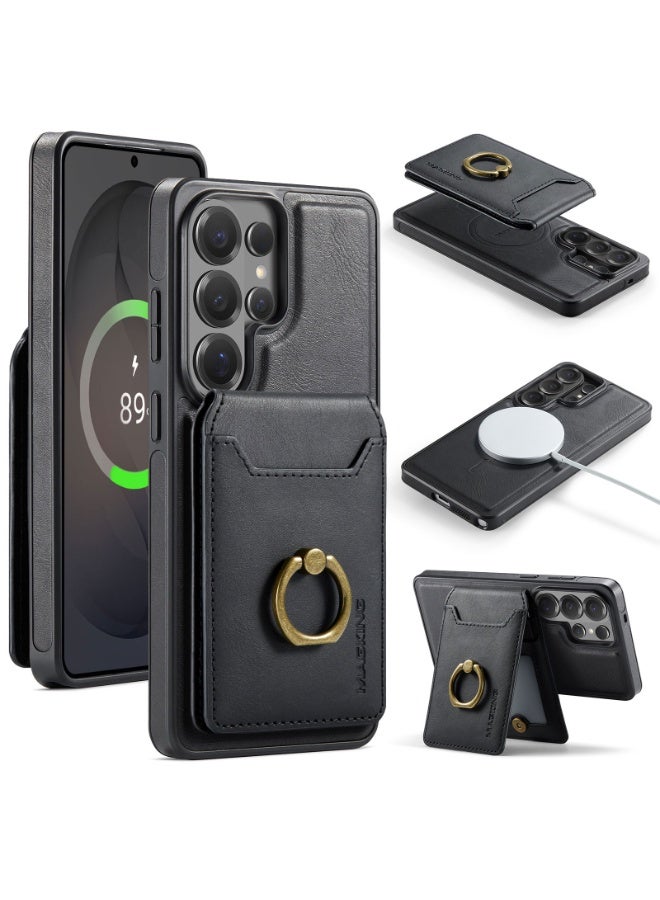 Ximand for Samsung Galaxy S26 Ultra 2 in 1 Detachable Card Bag Wallet Case Durable Leather Wallets Magnetic Card Holder 4 Card Slots Ring Stand RFID Blocking Black - Image 1