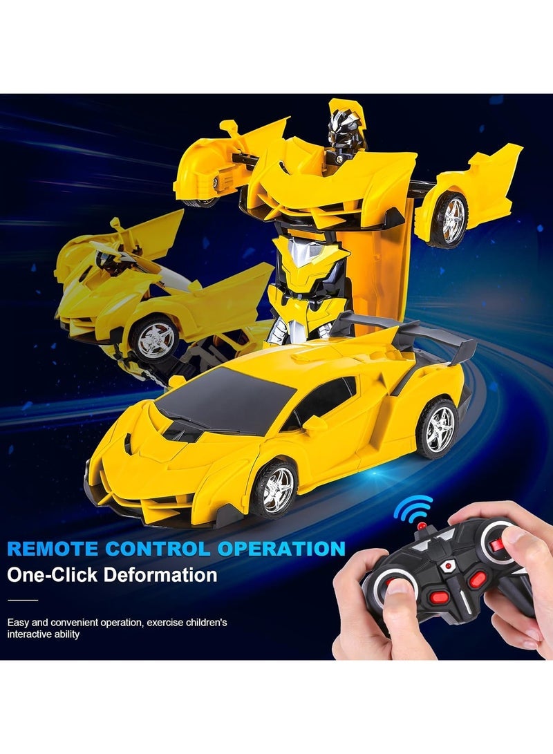 TJMR 2-in-1 transforming toy, Transforming Robot RC Car for Kids  Remote Control Sports Car with 360 Rotation and Easy Transformation, Perfect Interactive Toy Gift for Boys (Yellow) - Image 3