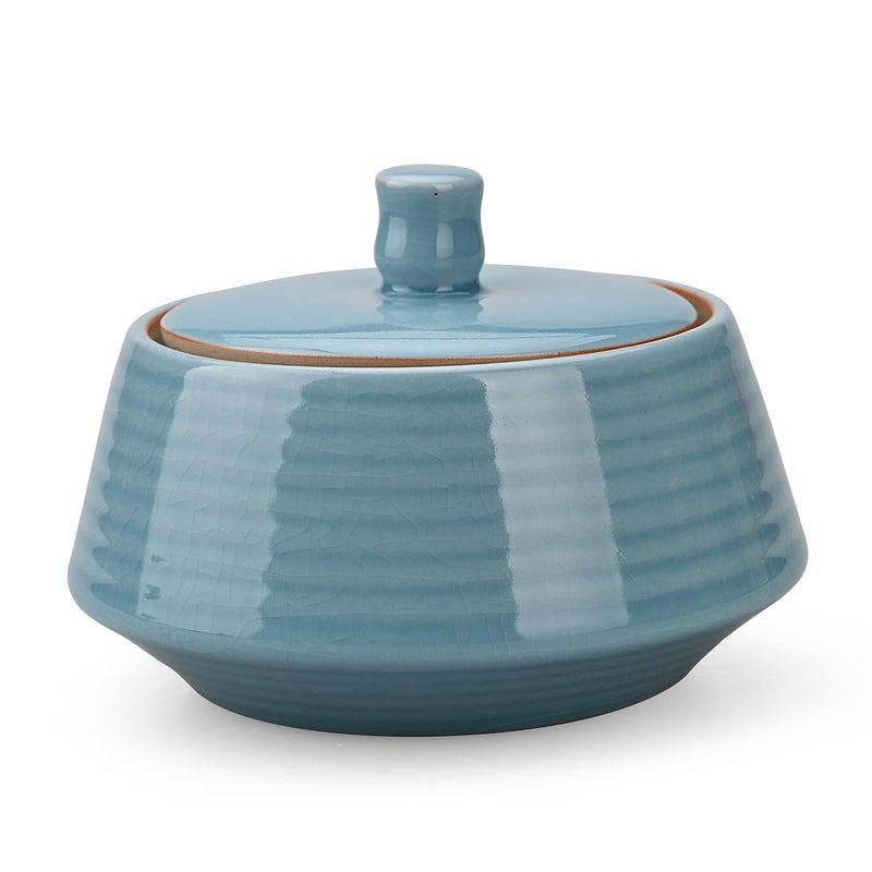 Amoysanli Retro Kitchen Ceramic Canister, 13.53 FL OZ (400 ML) Vintage Food Storage Jar for Tea, Coffee Beans, Herb, Candy, Spices, Nuts (Blue(ICE)) - Image 2