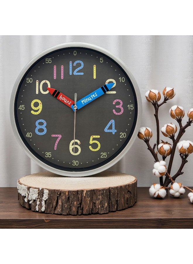 Orchid Kids Educational Wall Clock 25 cm, Colorful Learning Clock with Clear Numbers, Quiet Sweep Movement, Easy-Read Dial for Children Bedroom Clock, Kids Study Room Wall Clock (Black) - Image 2