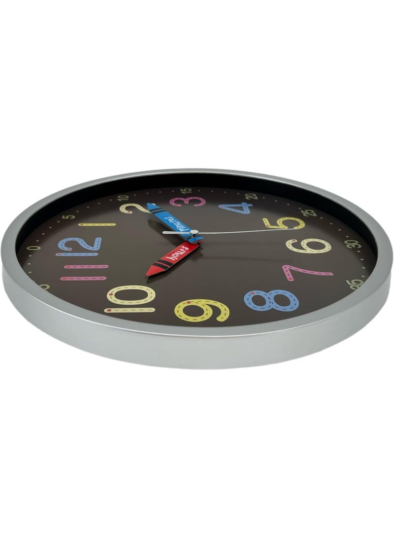 Orchid Kids Educational Wall Clock 25 cm, Colorful Learning Clock with Clear Numbers, Quiet Sweep Movement, Easy-Read Dial for Children Bedroom Clock, Kids Study Room Wall Clock (Black) - Image 3
