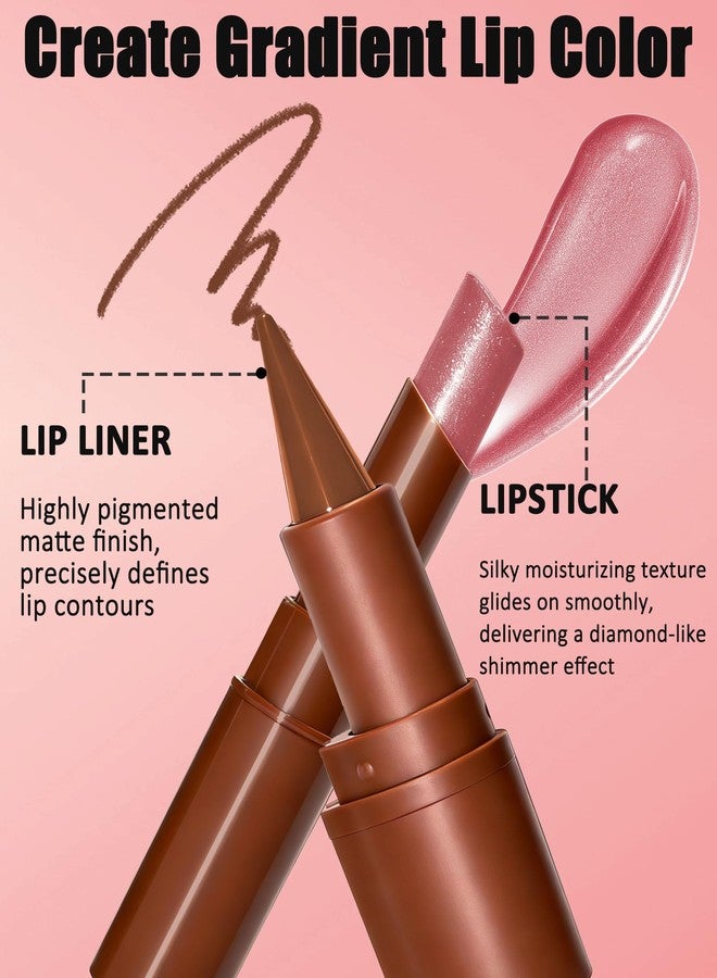 Lestpola Lip Combo Set, Brown Matte Lip Liner Pencil & Pink Glitter Lipstick Kit, High Shine Highly Pigmented, Nourishing Moisturizing, Long Lasting Plumping Shimmer Lips Gloss Stain, Makeup Gift for Women-01 - Image 3