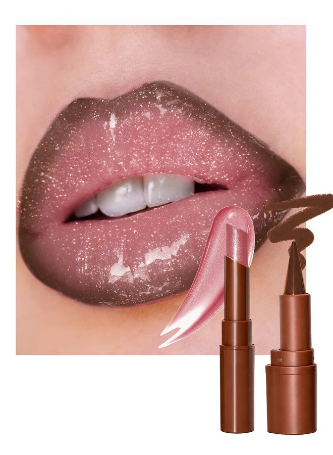 Lestpola Lip Combo Set, Brown Matte Lip Liner Pencil & Pink Glitter Lipstick Kit, High Shine Highly Pigmented, Nourishing Moisturizing, Long Lasting Plumping Shimmer Lips Gloss Stain, Makeup Gift for Women-01 - Image 1