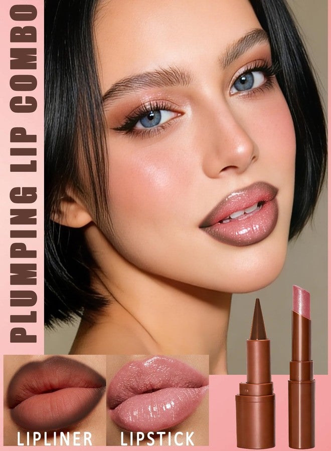 Lestpola Lip Combo Set, Brown Matte Lip Liner Pencil & Pink Glitter Lipstick Kit, High Shine Highly Pigmented, Nourishing Moisturizing, Long Lasting Plumping Shimmer Lips Gloss Stain, Makeup Gift for Women-01 - Image 2