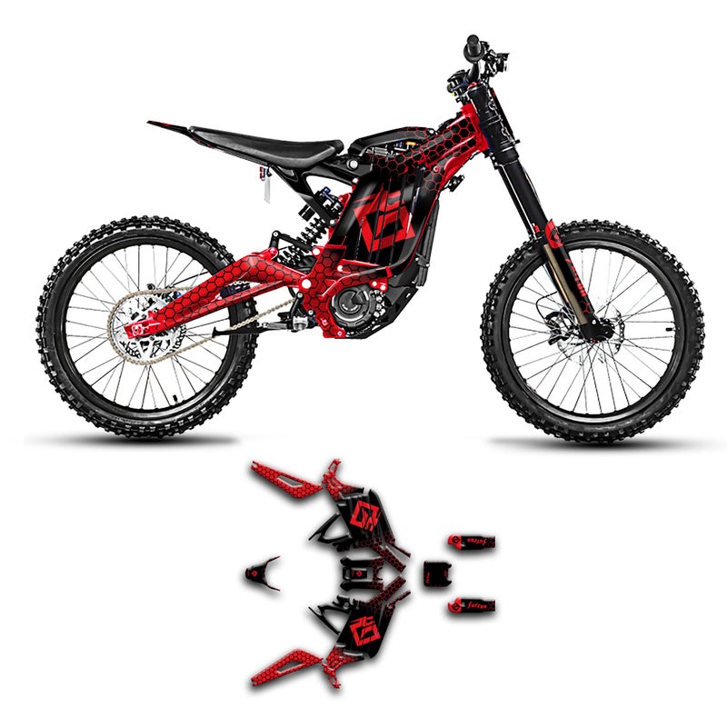 Kungfu Graphics Decal Kit for SurRon Light Bee X 20172024 with KKE Fork OffRoad Motorcycle Dirt BikeHoneycomb DesignRed BlackSRX17N074RKO