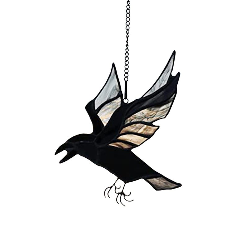 BOXCASA Raven Stained Glass Window HangingsCrow Decorations for HalloweenBird Suncatcher for WindowsBalconiesYardsWalls