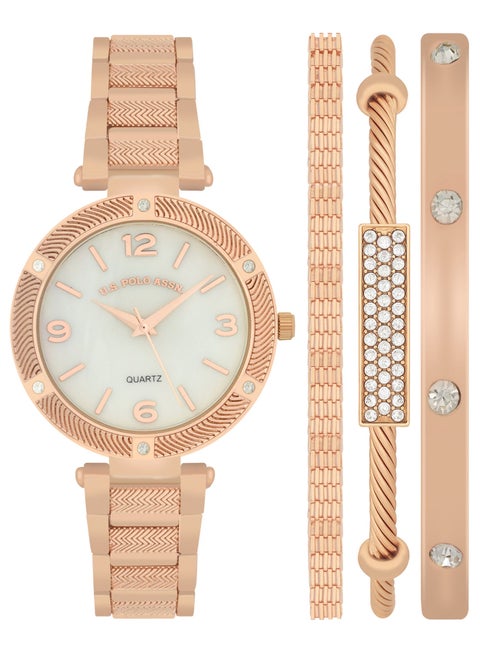 Women's Quartz Analog rose gold plated watch and bracelet set