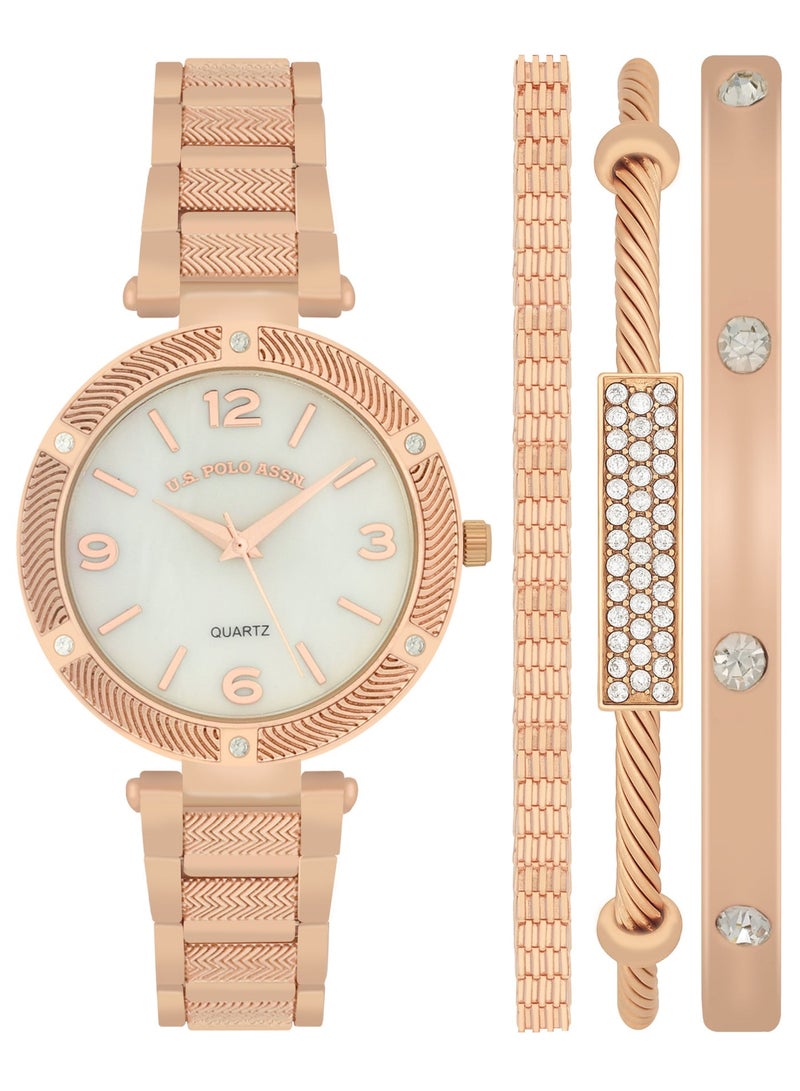 U.S. Polo Assn. Women's Quartz Analog rose gold plated watch and bracelet set - Image 1