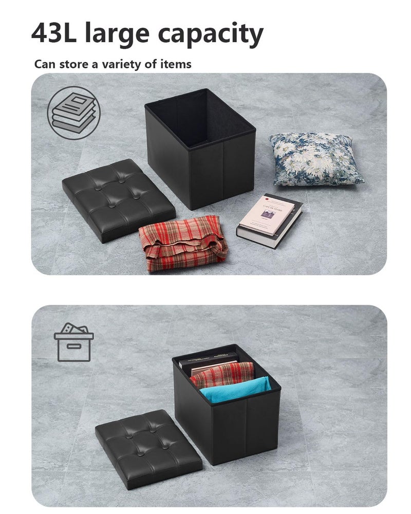 Bsketa Storage Ottoman, Folding Foot Stool with Thicker Foam Padded Seat Small Leather Storage Ottoman Bench Foot Rest for Living Room Foldable Coffee Table 17x13x13in,Black - Image 5