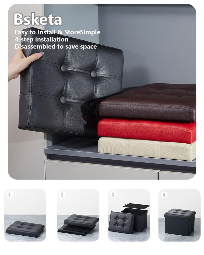 Bsketa Storage Ottoman, Folding Foot Stool with Thicker Foam Padded Seat Small Leather Storage Ottoman Bench Foot Rest for Living Room Foldable Coffee Table 17x13x13in,Black - Image 4