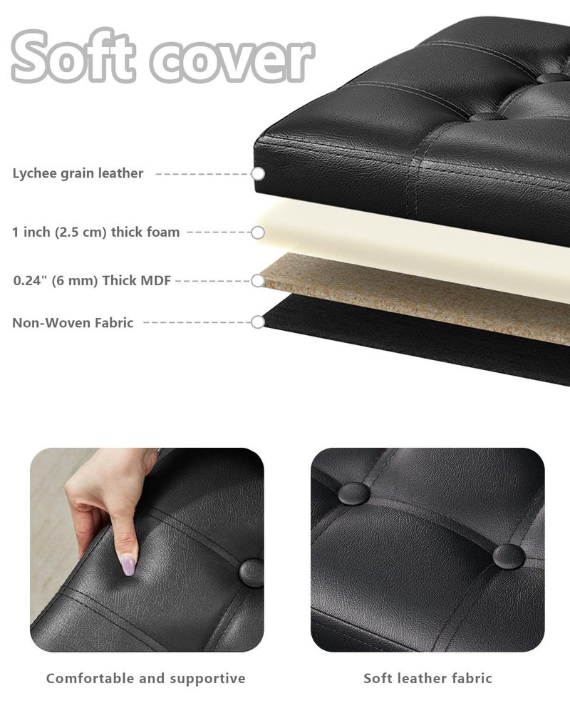 Bsketa Storage Ottoman, Folding Foot Stool with Thicker Foam Padded Seat Small Leather Storage Ottoman Bench Foot Rest for Living Room Foldable Coffee Table 17x13x13in,Black - Image 3