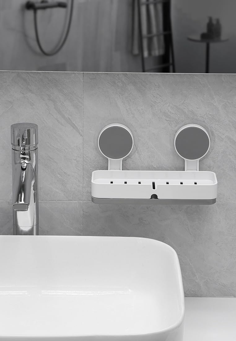 ORBITORA acrylonitrile_butadiene_styrene_abs Soap Holder for Bathroom, Non-Drill Wall Mount Magic Sticker Self Adhesive Soap Stand for Bathroom with Removable Drain Tray - Image 3