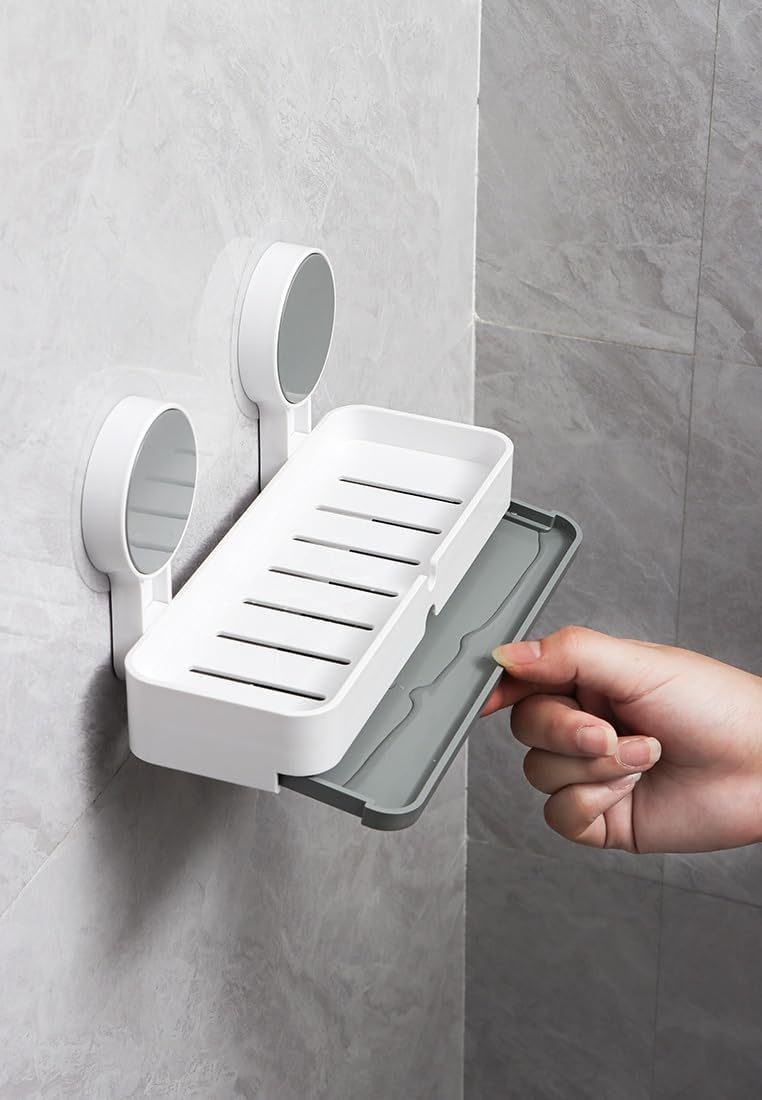 ORBITORA acrylonitrile_butadiene_styrene_abs Soap Holder for Bathroom, Non-Drill Wall Mount Magic Sticker Self Adhesive Soap Stand for Bathroom with Removable Drain Tray - Image 4