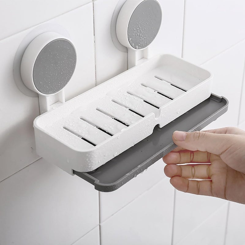 ORBITORA acrylonitrile_butadiene_styrene_abs Soap Holder for Bathroom, Non-Drill Wall Mount Magic Sticker Self Adhesive Soap Stand for Bathroom with Removable Drain Tray - Image 2