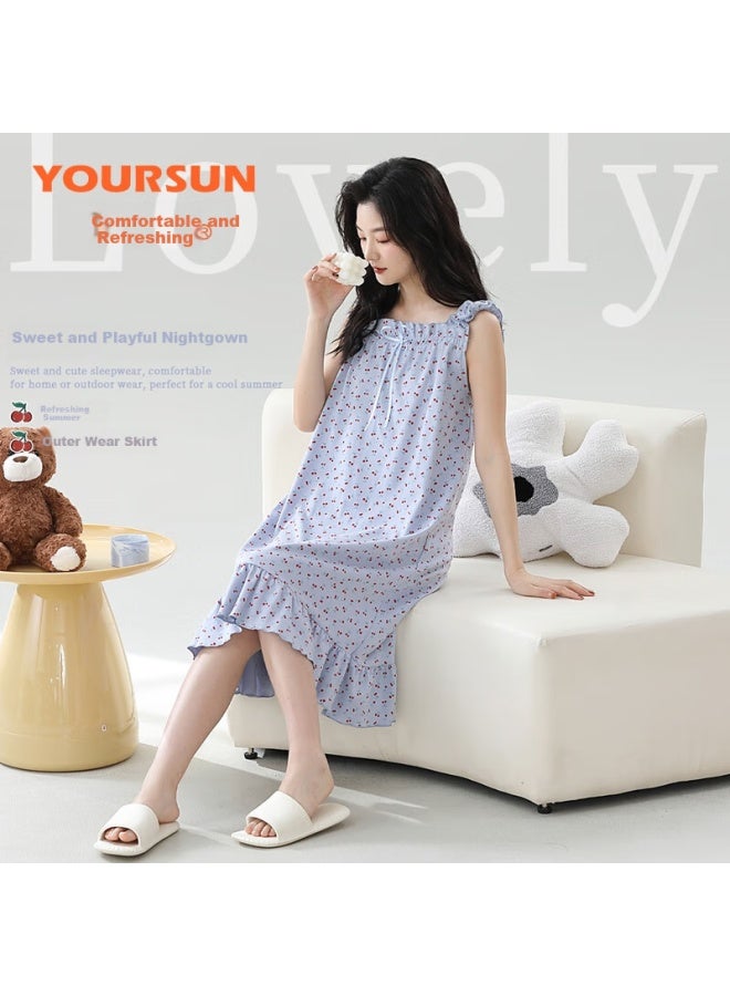 Your Sun Comfortable And Refreshing "playful Floral" Women's Summer Nightgown, Thin Cotton Loose And Cute Dress, Can Be Worn As Home Wear - Image 1
