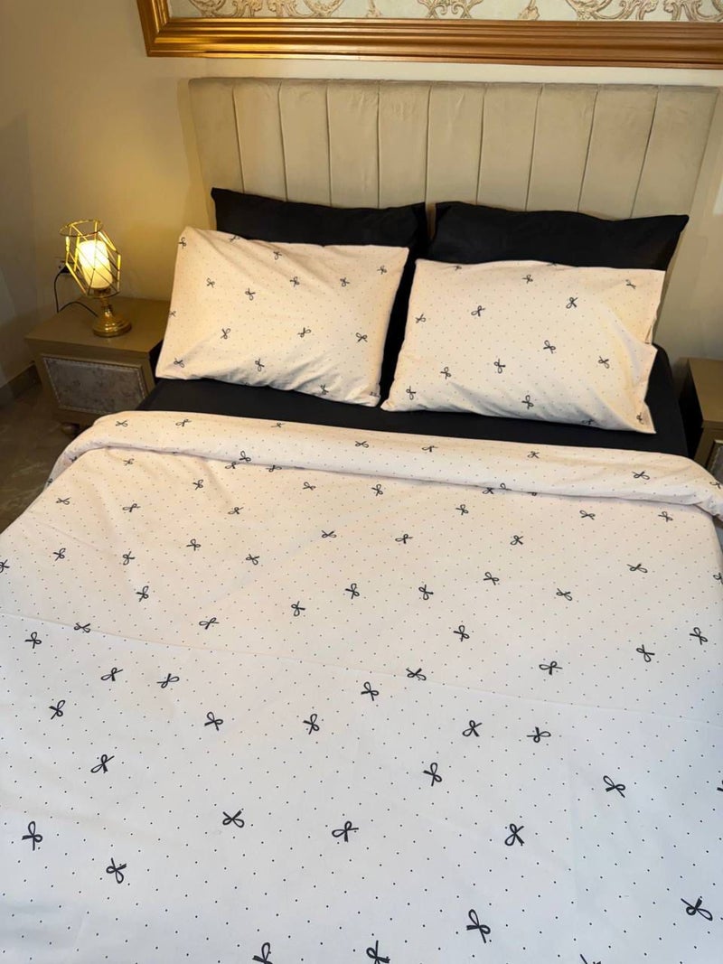 Yarlin-Bed Set (Flat Bedsheet for 200 cm beds and 2 Small Pillowcases (Dots and Bow) Design