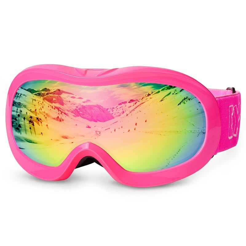 EXP VISION Kids Ski Goggles Anti-Fog Over Glasses Child Snowboard Goggles with UV Protection, Double-Layer Lenses Snow Goggles for Boys Girl Youth (Pink Frame/Pink Lens) - Image 1