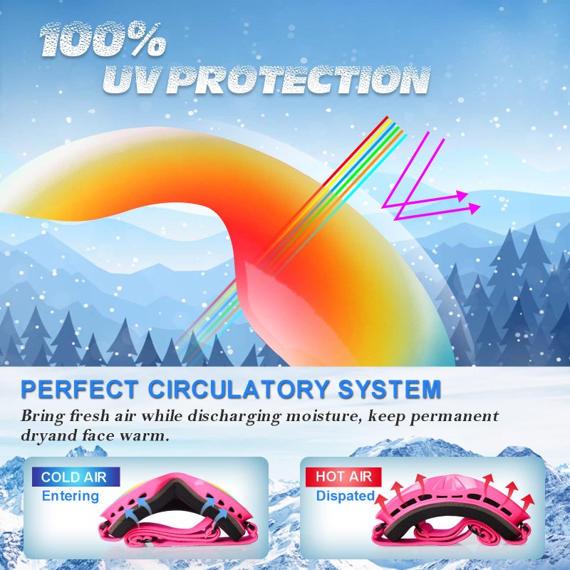 EXP VISION Kids Ski Goggles Anti-Fog Over Glasses Child Snowboard Goggles with UV Protection, Double-Layer Lenses Snow Goggles for Boys Girl Youth (Pink Frame/Pink Lens) - Image 3