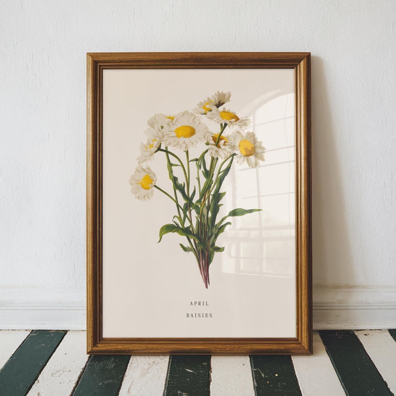 TNESSENTIAL April Daisy Birth Flower Wall Art Print: Vintage Botanical Poster, Spring Decor - Image 1