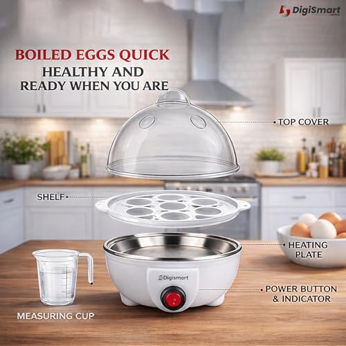DIGISMART Electric Egg Boiler Cooker & Steamer, 3 Boiling Mode, Steam Corn & Vegetables, 7 Eggs Boiling Capacity, Auto Shut off, Overheat Protection, Shock Proof Body, 1 Year Warranty (White) - Image 5