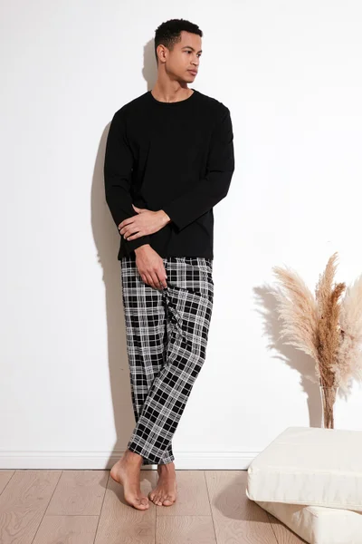 Buratti Plaid Cotton Regular Fit Long Sleeve Pajama Set Men's Pajama Set 6572005