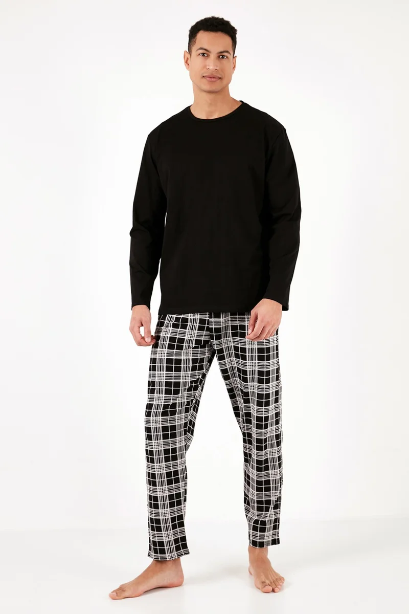 Buratti Plaid Cotton Regular Fit Long Sleeve Pajama Set Men's Pajama Set 6572005