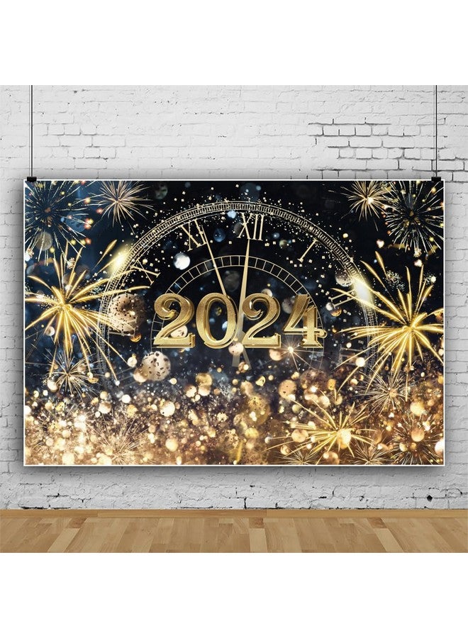 DORCEV Happy New Year 2024 Photo Backdrop Banner 7X5Ft Black Gold New Year Decorations Countdown To New Year Photography Background Glitter Clock Gold Spots Fireworks Winter Family Party Supplies - Image 3