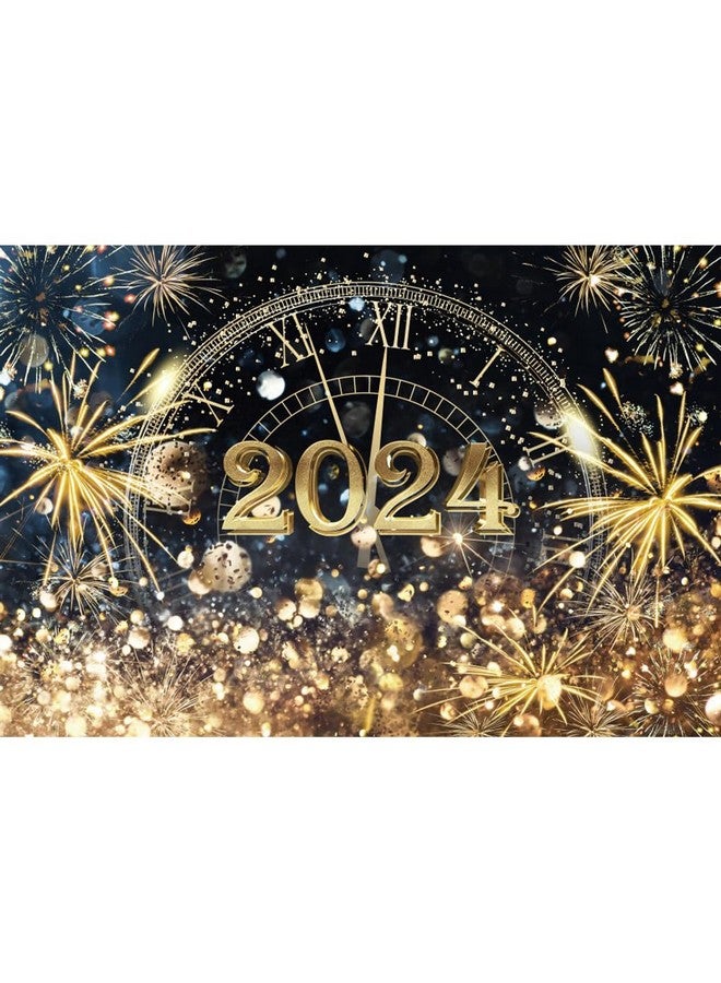 DORCEV Happy New Year 2024 Photo Backdrop Banner 7X5Ft Black Gold New Year Decorations Countdown To New Year Photography Background Glitter Clock Gold Spots Fireworks Winter Family Party Supplies - Image 2