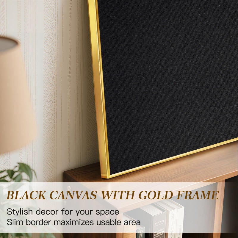 QUEENLINK Black Bulletin Board with Linen, 24"x18", Cork Boards for Walls with Gold Aluminum Frame, Hanging Pin Board Vision Board for Home Office Kitchen Room Decor, 10 Push Pins - Image 3