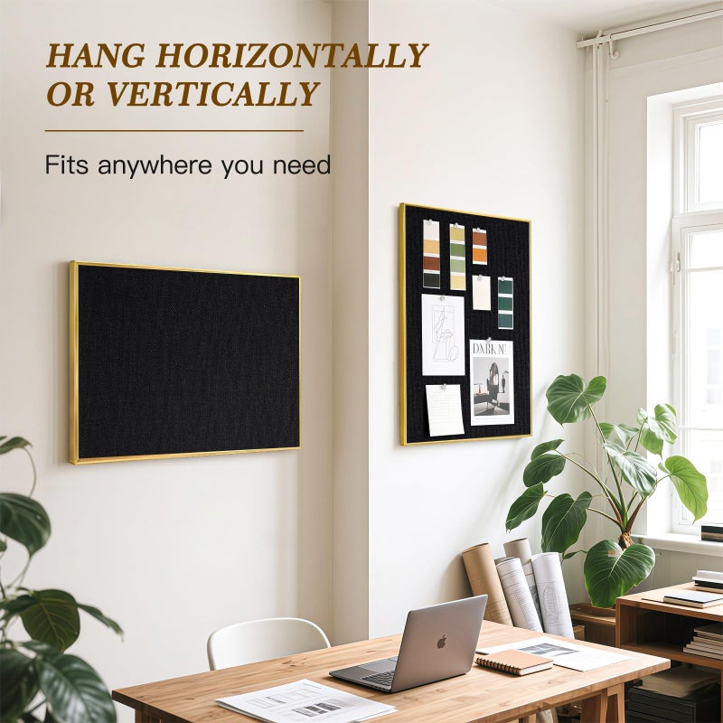 QUEENLINK Black Bulletin Board with Linen, 24"x18", Cork Boards for Walls with Gold Aluminum Frame, Hanging Pin Board Vision Board for Home Office Kitchen Room Decor, 10 Push Pins - Image 4