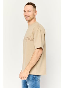 Algspar Men Crew Neck Short Sleeve Brand Logo T-Shirts, Beige  - Image 3