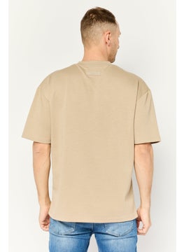Algspar Men Crew Neck Short Sleeve Brand Logo T-Shirts, Beige  - Image 4