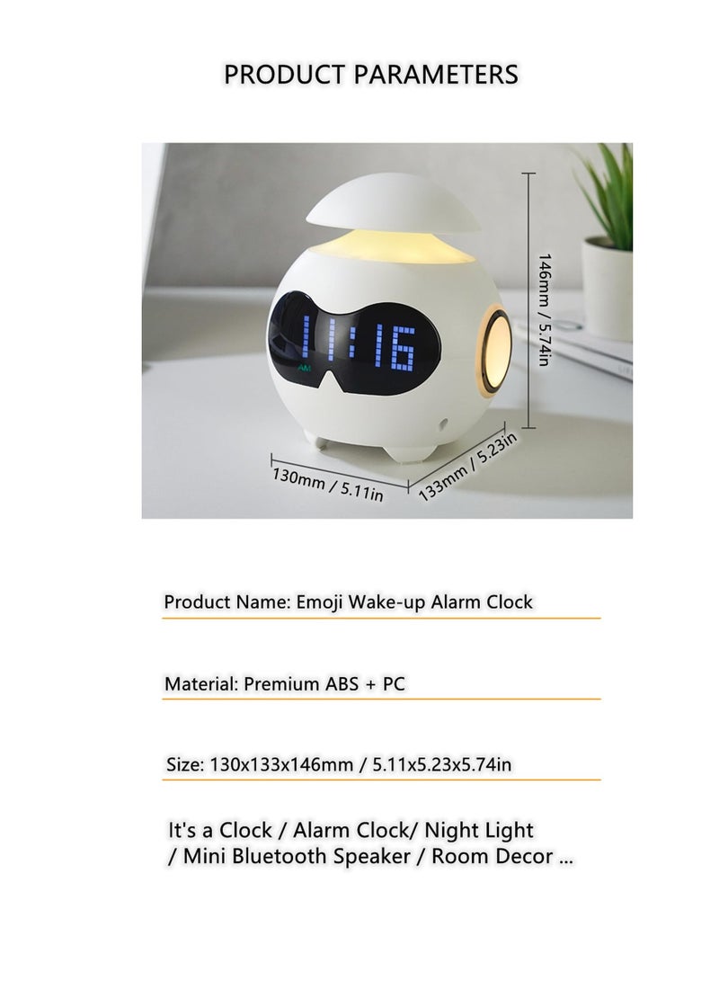 SYOSI Alarm Clock for Kids, USB Powered Wake Up Alarm Clock with Emoji, Dual Alarm Setting, Bluetooth Alarm Clock with Adjustable Night Light for Bedroom, Reading, Office, White  - Image 5