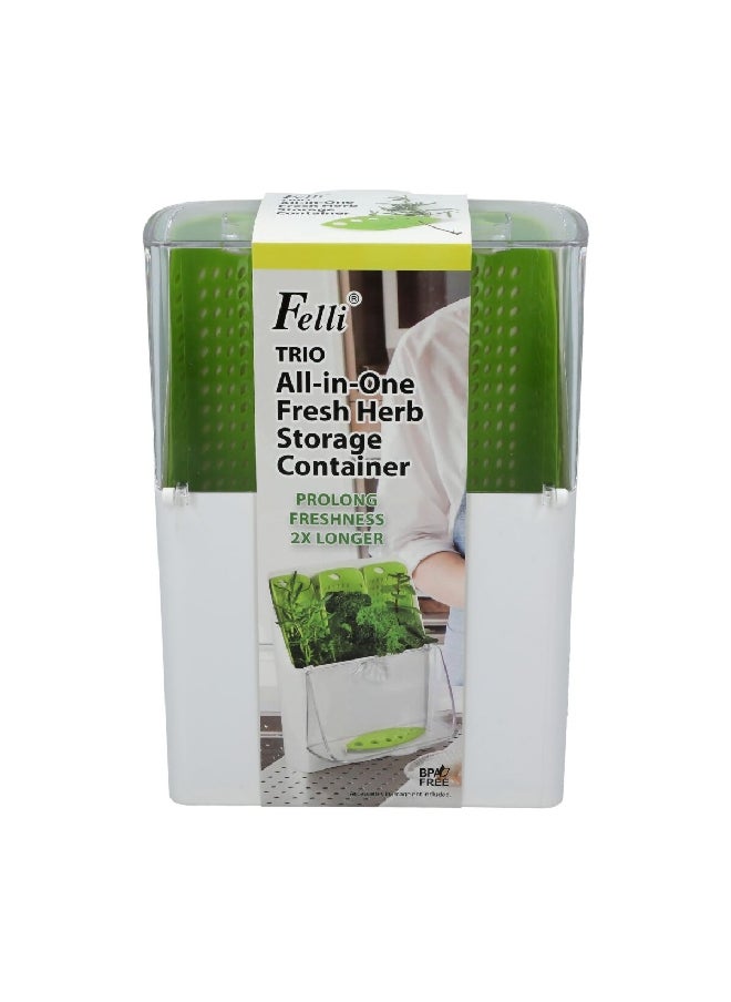Felli Freezer Safe Snap Closure Fresh Herb Storage Container White and Green  26.1 x 9.8 x 18.8 cm  - Image 1