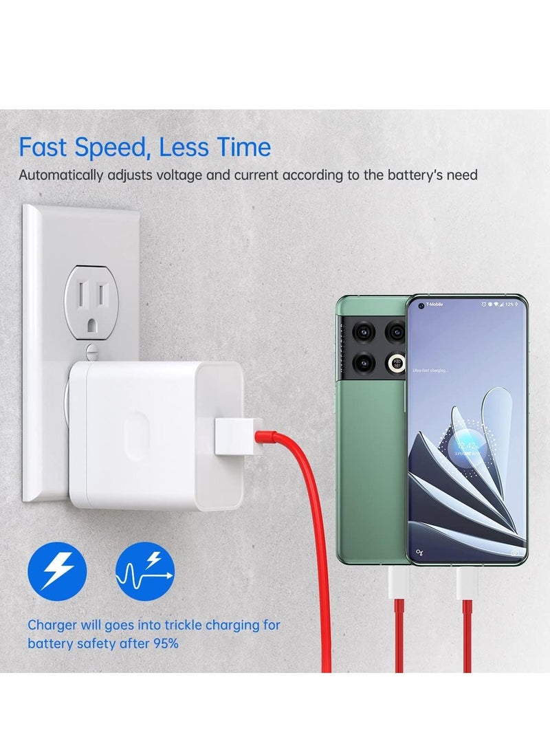 شاحن سوبر فوك 80 واط متوافق مع ون بلس 15 14 13 12 12R 11 10 9 برو نورد 4 5G، شاحن وورب 65 واط 30 واط ل ون بلس 10 9 برو 10T 10R 8T 8 7T 7 مع كابل شحن USB A إلى USB C بطول 3.3 قدم - Image 1
