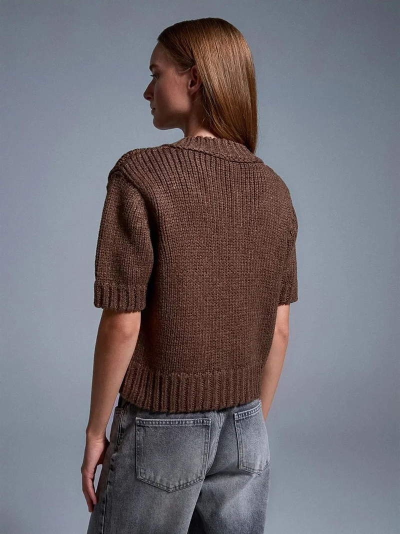 ديلفين Dilvin Women's V-Neck Ribbed Knit Jumper