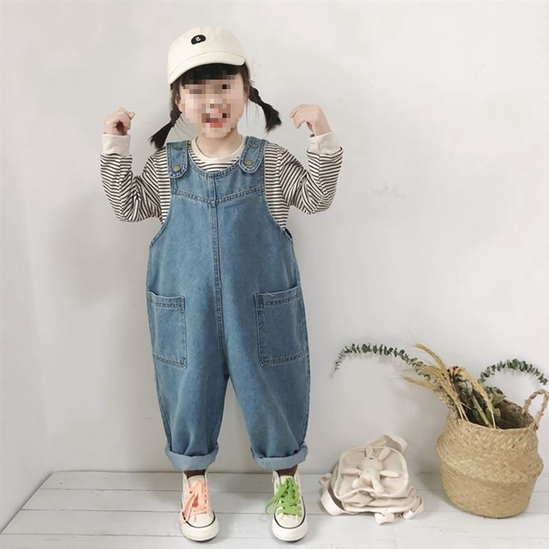 Children'S Pants Korean-Style 2023 Spring New Boys And Girls Retro Denim Sling Pants Baby Cute Big Pp Pants - Image 3
