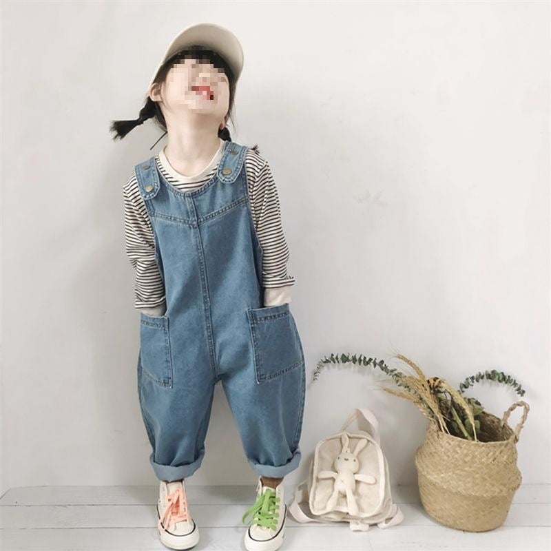 Children'S Pants Korean-Style 2023 Spring New Boys And Girls Retro Denim Sling Pants Baby Cute Big Pp Pants - Image 2