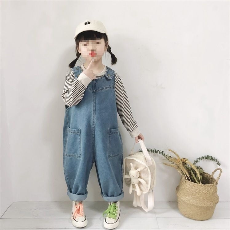 Children'S Pants Korean-Style 2023 Spring New Boys And Girls Retro Denim Sling Pants Baby Cute Big Pp Pants - Image 4