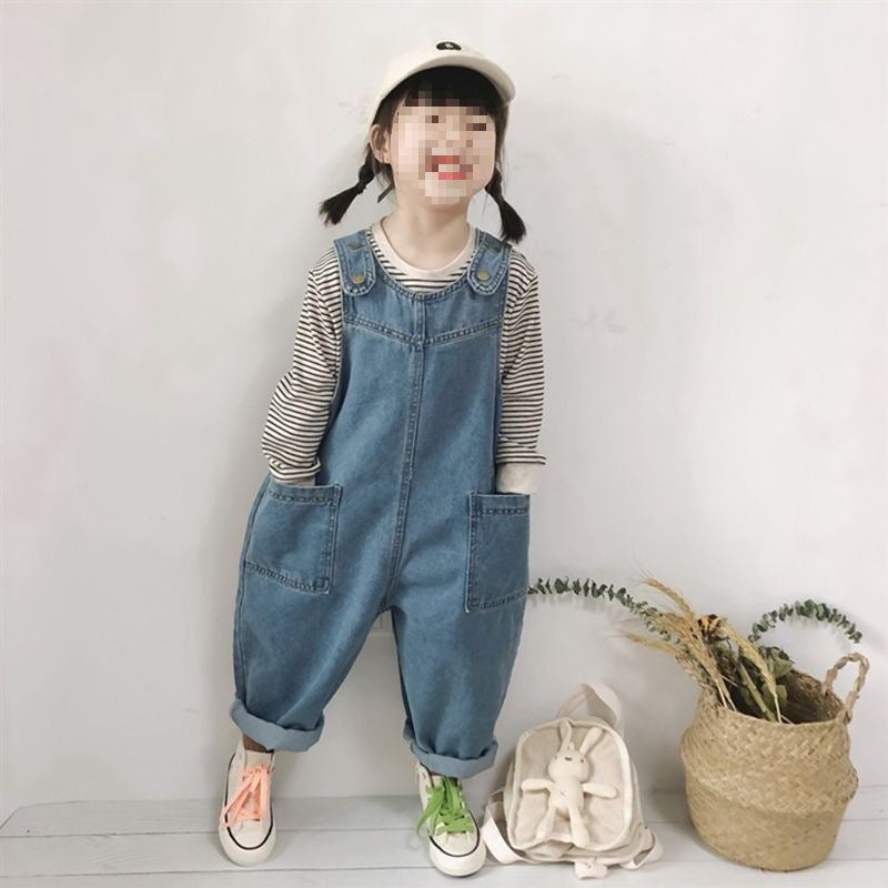 Children'S Pants Korean-Style 2023 Spring New Boys And Girls Retro Denim Sling Pants Baby Cute Big Pp Pants - Image 5