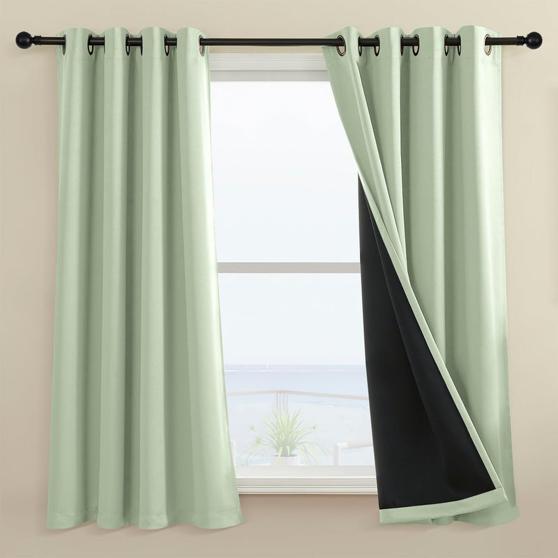 Rutterllow 100% Blackout Curtain 2 Panels  Heat and Full Light Blocking Drapes with Grommets for Bedroom  Thermal Insulated Window Treatment Drapes for Living Room (Sage Green  52Wx45L) - Image 1