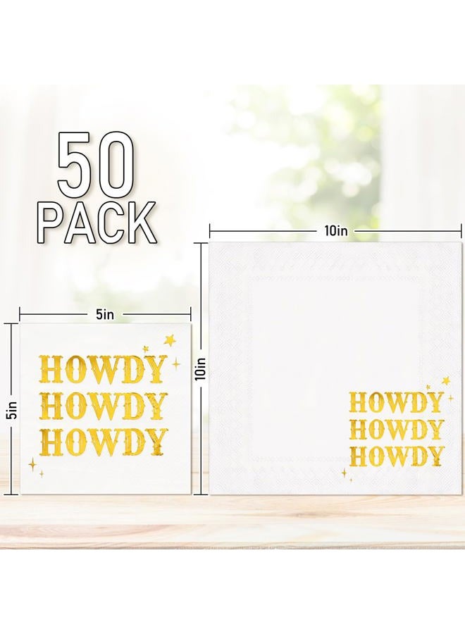 JarThenaAMCS 50Pcs Howdy Cocktail Napkins Gold Foil Cowboy Disposable Napkin Western Paper Beverage Napkin for Last Rodeo Bachelorette Birthday Party - Image 2