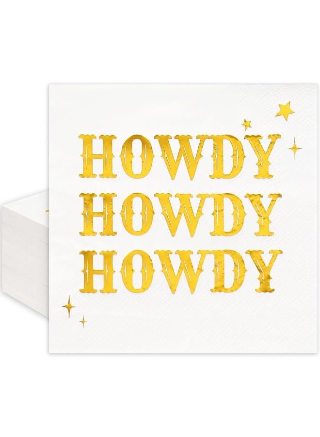 JarThenaAMCS 50Pcs Howdy Cocktail Napkins Gold Foil Cowboy Disposable Napkin Western Paper Beverage Napkin for Last Rodeo Bachelorette Birthday Party - Image 1