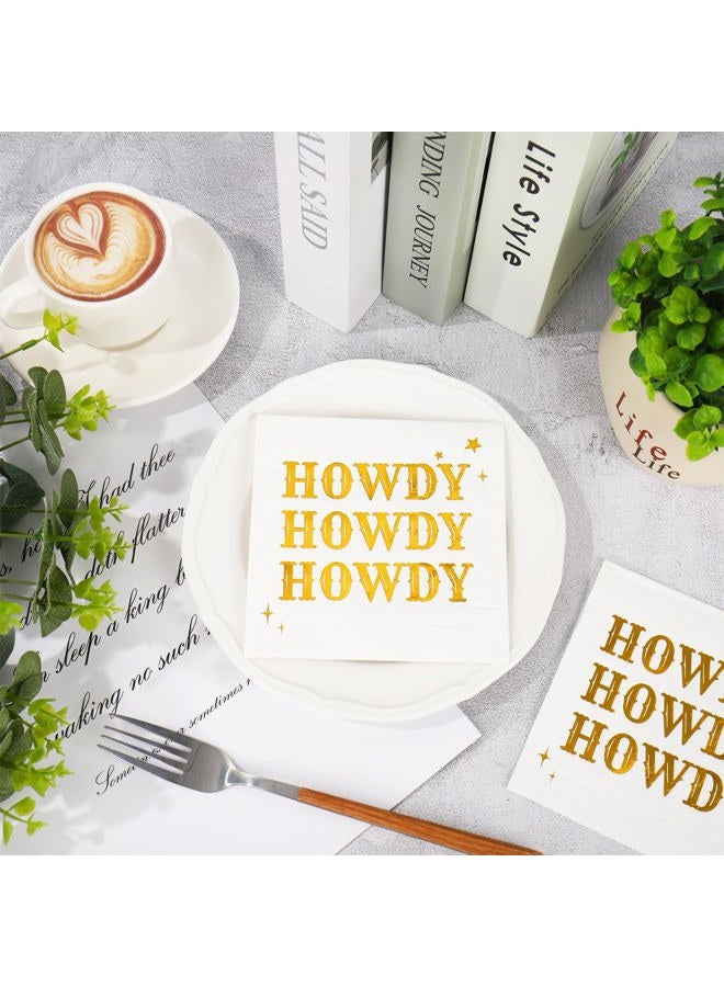 JarThenaAMCS 50Pcs Howdy Cocktail Napkins Gold Foil Cowboy Disposable Napkin Western Paper Beverage Napkin for Last Rodeo Bachelorette Birthday Party - Image 3